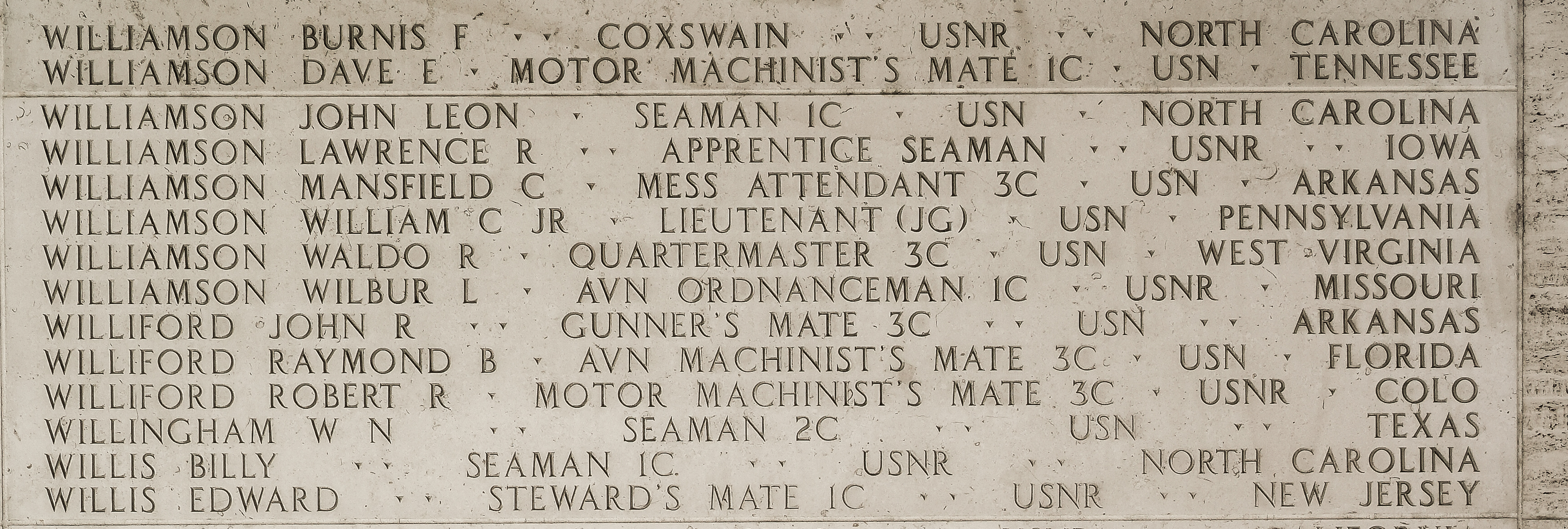 Waldo R. Williamson, Quartermaster Third Class